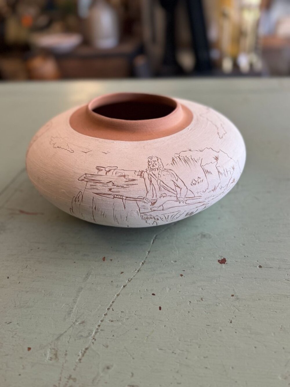 Handmade Native American Navajo Style Pottery Vase Signed w Engraved Designs